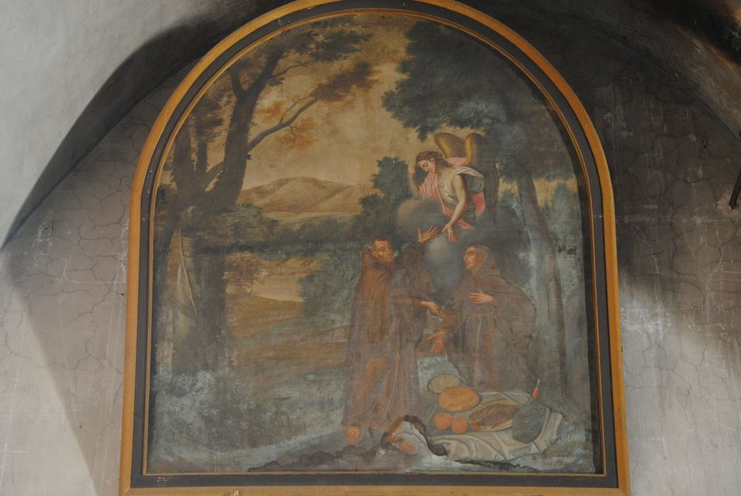 tableau : saint François et son compagnon nourris par un ange, vue générale - © Ministère de la Culture (France), Médiathèque du patrimoine et de la photographie, Conservation des antiquités et des objets d’art de l’Ardèche – Tous droits réservés