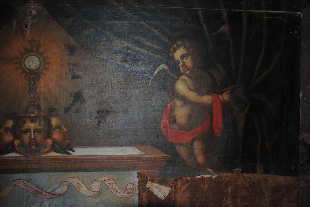 tableau : exposition du saint sacrement, détail - © Ministère de la Culture (France), Médiathèque du patrimoine et de la photographie, Conservation des antiquités et des objets d’art de l’Ardèche – Tous droits réservés