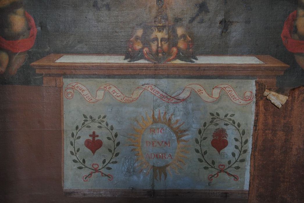 tableau : exposition du saint sacrement, détail - © Ministère de la Culture (France), Médiathèque du patrimoine et de la photographie, Conservation des antiquités et des objets d’art de l’Ardèche – Tous droits réservés