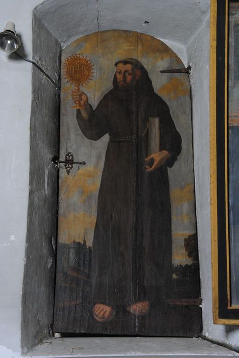 vantail (volet de fenêtre) : Saint Bernadin de Sienne, vue générale - © Ministère de la Culture (France), Médiathèque du patrimoine et de la photographie, Conservation des antiquités et des objets d’art de l’Ardèche – Tous droits réservés