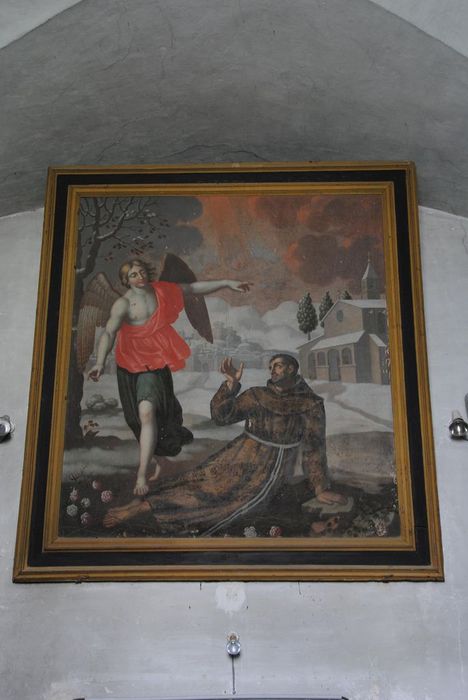 tableau : saint François devant l'église de la Portioncule, vue générale - © Ministère de la Culture (France), Médiathèque du patrimoine et de la photographie, Conservation des antiquités et des objets d’art de l’Ardèche – Tous droits réservés