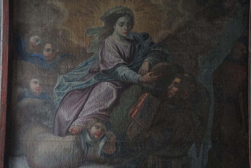 tableau : saint François présentant la règle de son ordre à la Vierge, vue partielle - © Ministère de la Culture (France), Médiathèque du patrimoine et de la photographie, Conservation des antiquités et des objets d’art de l’Ardèche – Tous droits réservés
