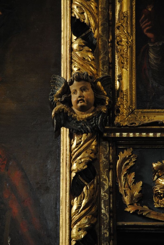 tableau : Trinité et la Vierge vénérées par de saints personnages (la), détail du cadre