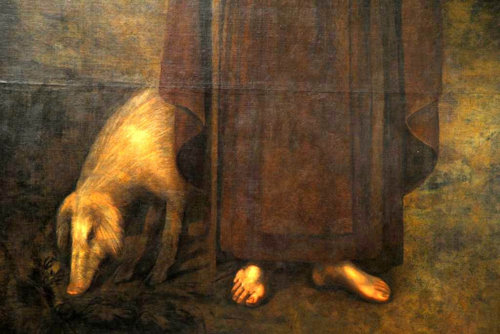 tableau : saint Antoine et son cochon, détail - © Ministère de la Culture (France), Médiathèque du patrimoine et de la photographie, Conservation des antiquités et des objets d’art de l’Ardèche – Tous droits réservés