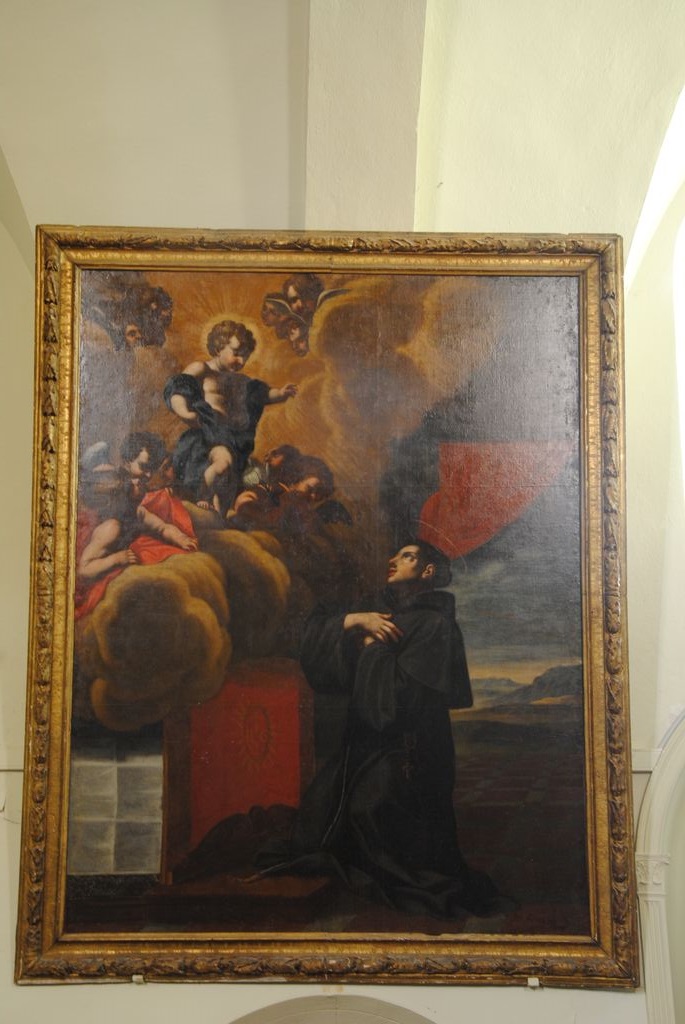 tableau : saint Antoine-de-Padoue agenouillé devant une vision de l'Enfant Jésus, vue générale - © Ministère de la Culture (France), Médiathèque du patrimoine et de la photographie, Conservation des antiquités et des objets d’art de l’Ardèche – Tous droits réservés