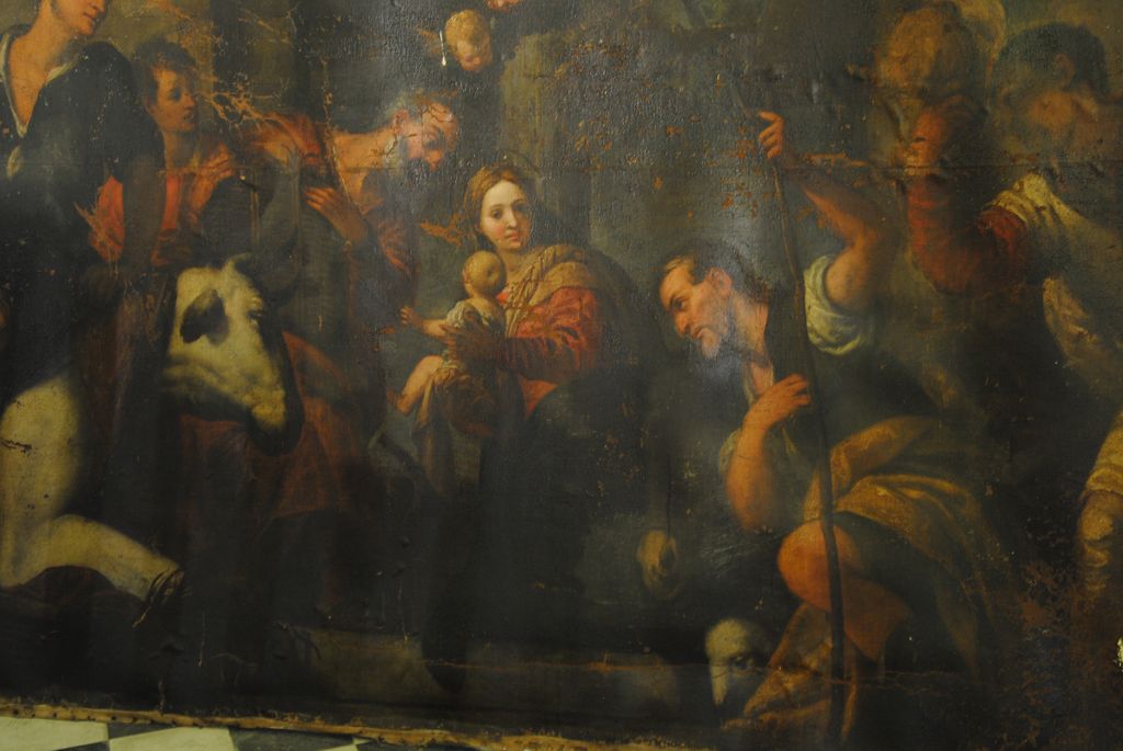 tableau : Adoration des bergers, vue partielle - © Ministère de la Culture (France), Médiathèque du patrimoine et de la photographie, Conservation des antiquités et des objets d’art de l’Ardèche – Tous droits réservés
