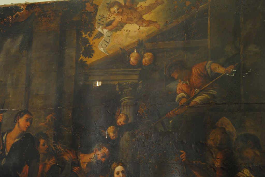 tableau : Adoration des bergers, vue partielle - © Ministère de la Culture (France), Médiathèque du patrimoine et de la photographie, Conservation des antiquités et des objets d’art de l’Ardèche – Tous droits réservés