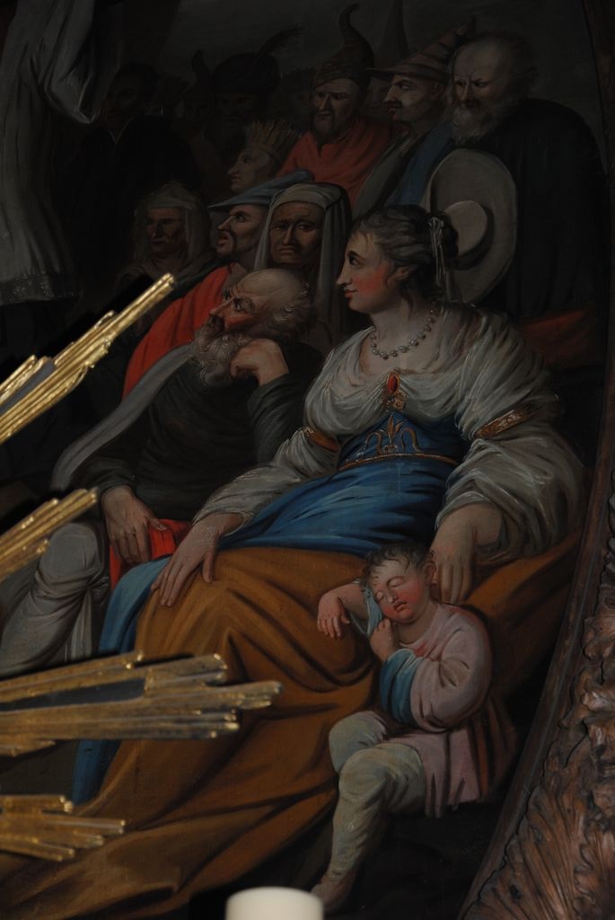 autel (maître-autel), tableau : Saint François Xavier prêchant aux indiens, détail