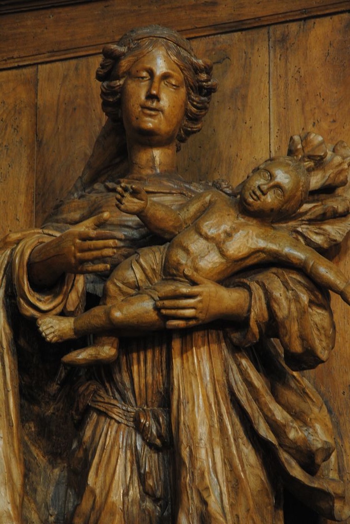 retable de la Vierge, statue : Vierge à l’enfant, vue partielle