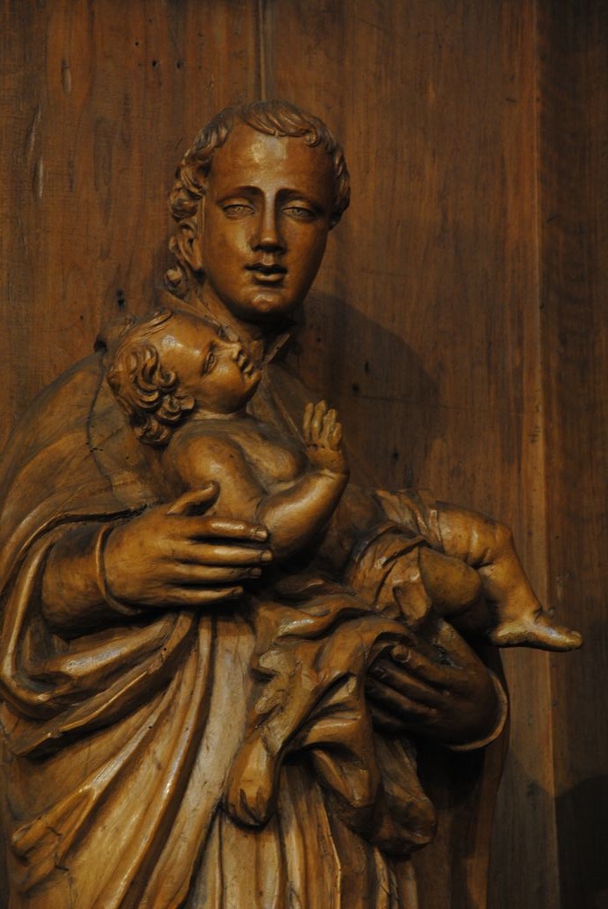 retable de saint Ignace de Loyola et de saint Jean-François Régis, statue : Vierge à l’enfant, vue partielle