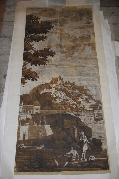 revêtement mural : Château sur la colline (série des vues d'Italie), vue générale