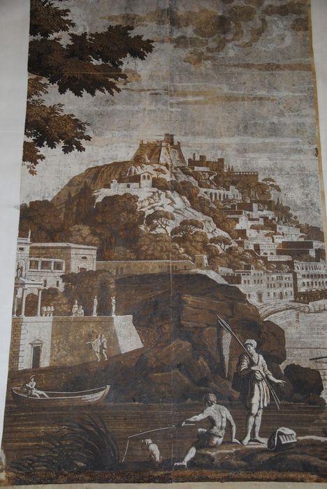 revêtement mural : Château sur la colline (série des vues d'Italie), vue partielle