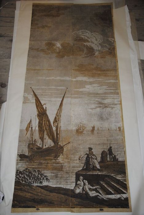 revêtement mural : Bateau au mouillage (série des vues d'Italie), vue générale