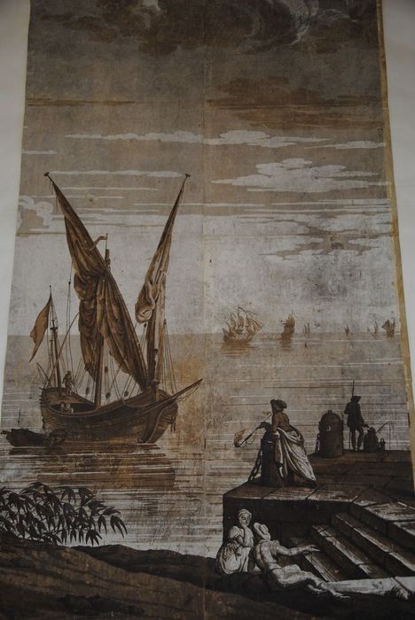 revêtement mural : Bateau au mouillage (série des vues d'Italie), vue partielle