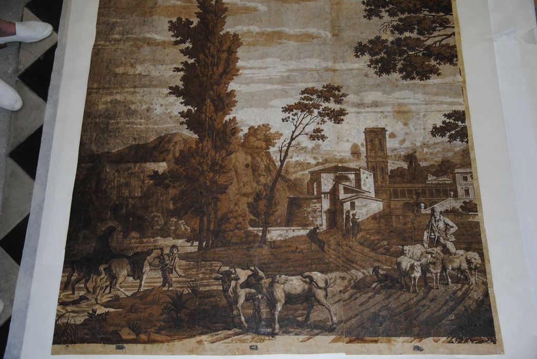 revêtement mural : Berger menant son troupeau (série des vues d'Italie), vue partielle