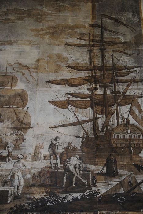 revêtement mural : Déchargement des bateaux (série des vues d'Italie), vue partielle