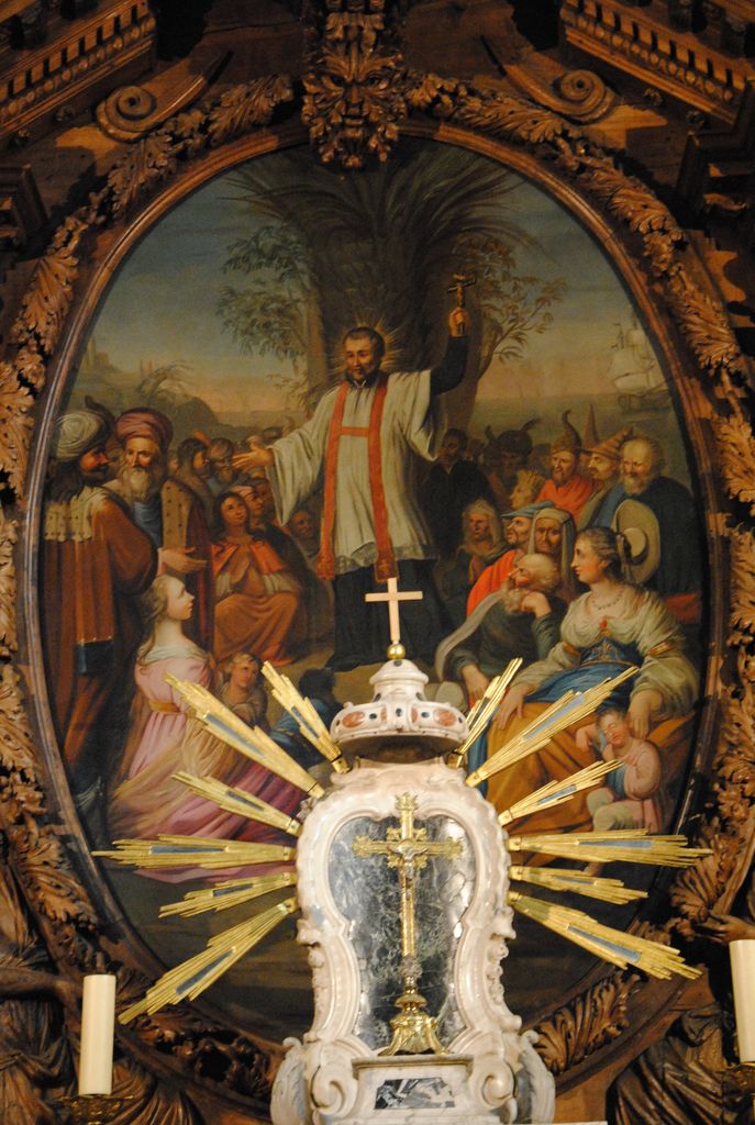 autel (maître-autel), tableau : Saint François Xavier prêchant aux indiens, vue générale