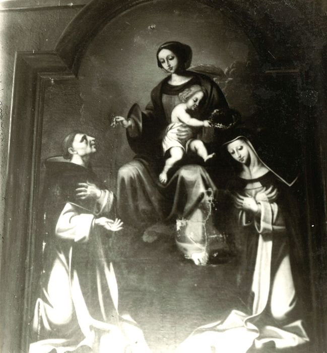 tableau : La remise du Rosaire à saint Dominique de Guzman et à sainte Catherine de Sienne