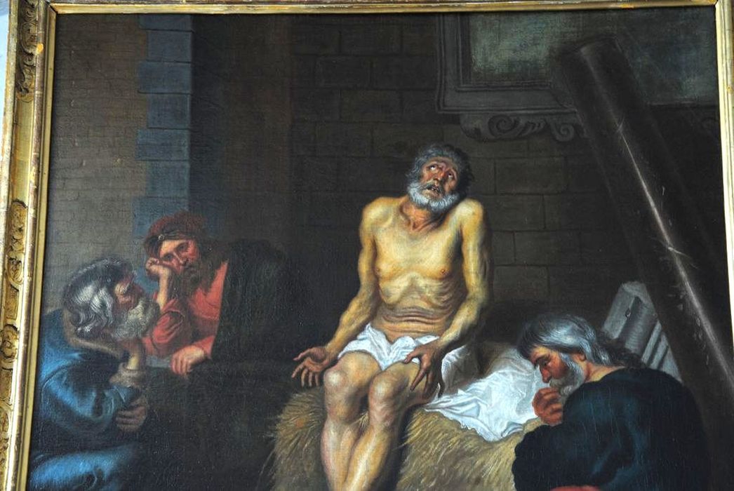 tableau : Job assis sur son fumier, vue partielle - © Ministère de la Culture (France), Médiathèque du patrimoine et de la photographie, Conservation des antiquités et des objets d’art de l’Ardèche – Tous droits réservés
