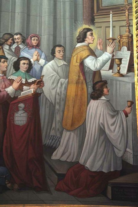 tableau avec cadre : Saint Jean Baptiste de La Salle célébrant la messe, détail