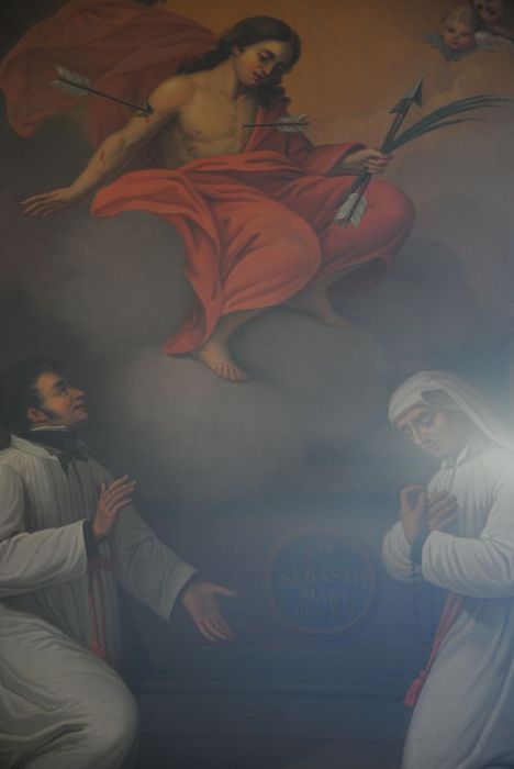 tableau : Le Christ percé de flèches, vue partielle - © Ministère de la Culture (France), Conservation des antiquités et des objets d’art de l’Ardèche – Tous droits réservés
