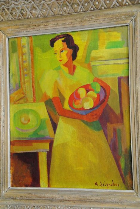 tableau : Femme portant une corbeille de fruits - © Ministère de la Culture (France), Conservation des antiquités et des objets d’art de l’Ardèche – Tous droits réservés