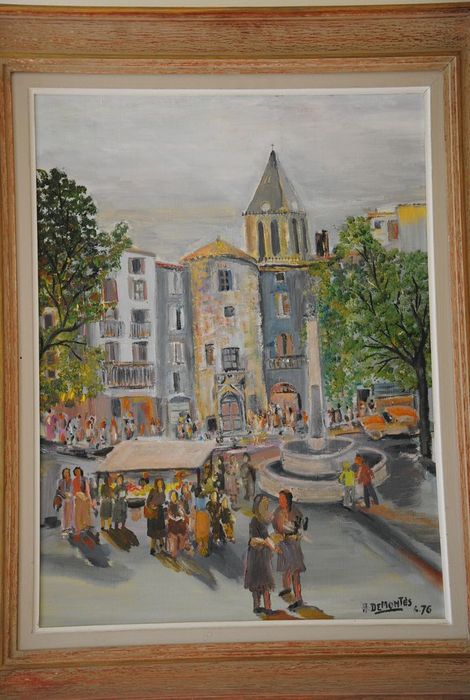 tableau : Scène de marché à Privas - © Ministère de la Culture (France), Conservation des antiquités et des objets d’art de l’Ardèche – Tous droits réservés