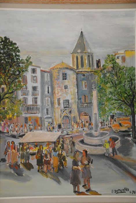 tableau : Scène de marché à Privas - © Ministère de la Culture (France), Conservation des antiquités et des objets d’art de l’Ardèche – Tous droits réservés
