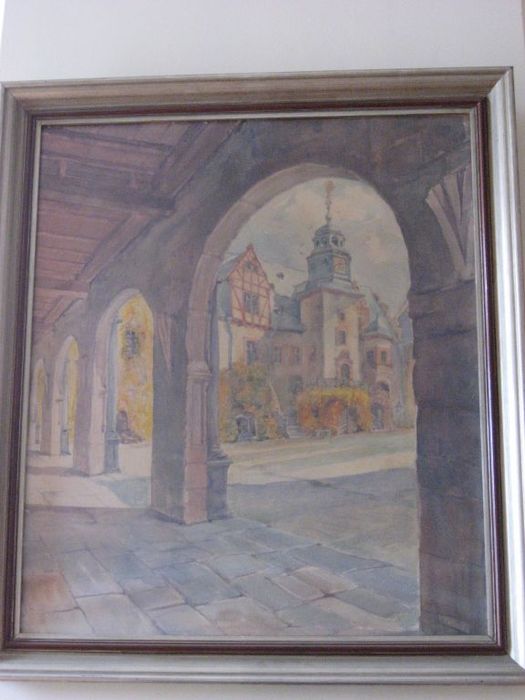 tableau : Cour du château de Weilburg (aquarelle) - © Ministère de la Culture (France), Médiathèque du patrimoine et de la photographie, Conservation des antiquités et des objets d’art de l’Ardèche – Tous droits réservés
