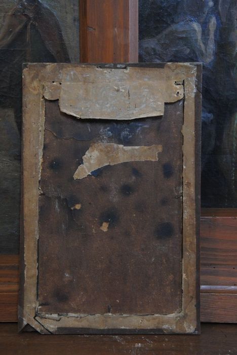 estampe avec cadre : Christ en croix - © Ministère de la Culture (France), Conservation des antiquités et des objets d’art de l’Ardèche – Tous droits réservés