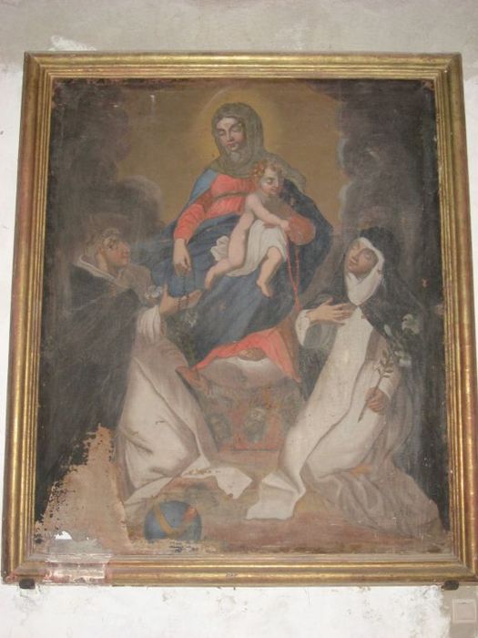 tableau : La Vierge remettant le rosaire à saint Dominique de Guzman et à sainte Catherine de Sienne