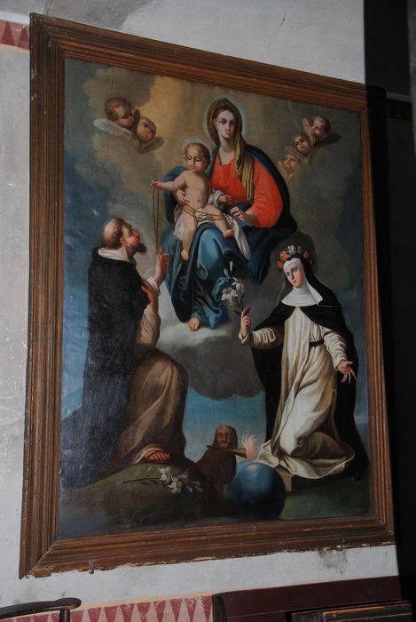 tableau et cadre : Vierge à l'Enfant remettant le rosaire à saint Dominique