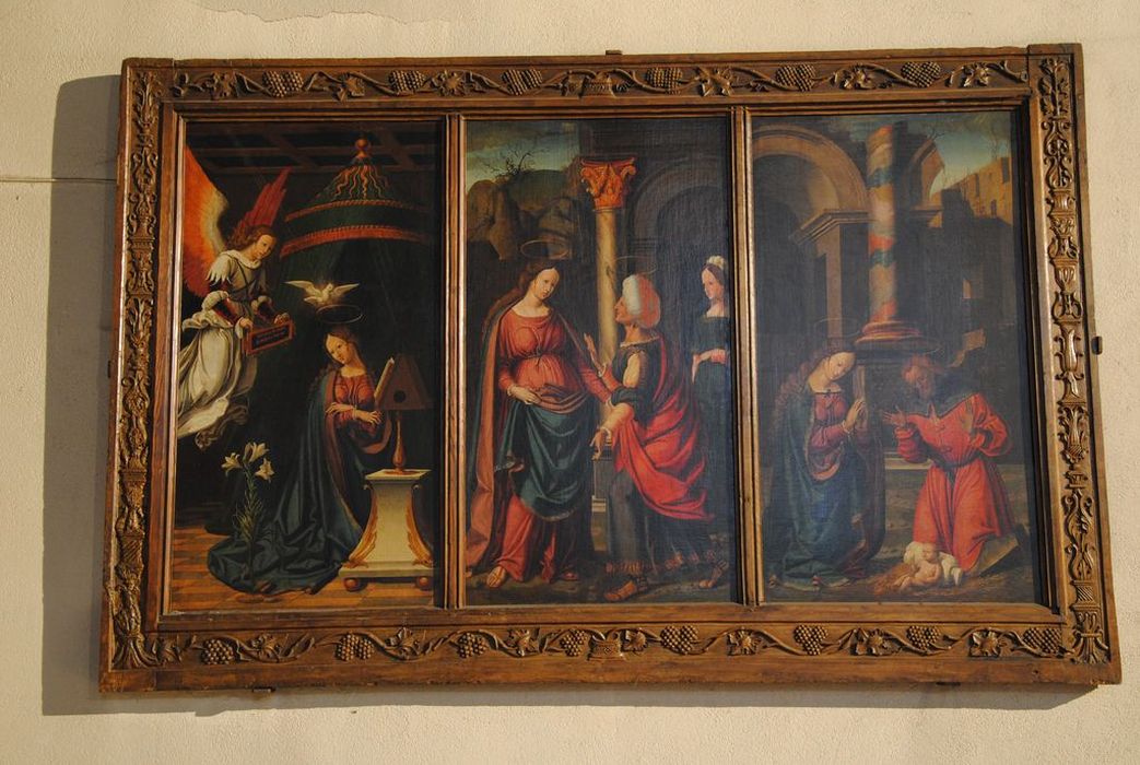 tableau (triptyque) : Annonciation, Visitation, Naissance du Christ - © Ministère de la Culture (France), Médiathèque du patrimoine et de la photographie, Conservation des antiquités et des objets d’art de l’Ardèche – Tous droits réservés