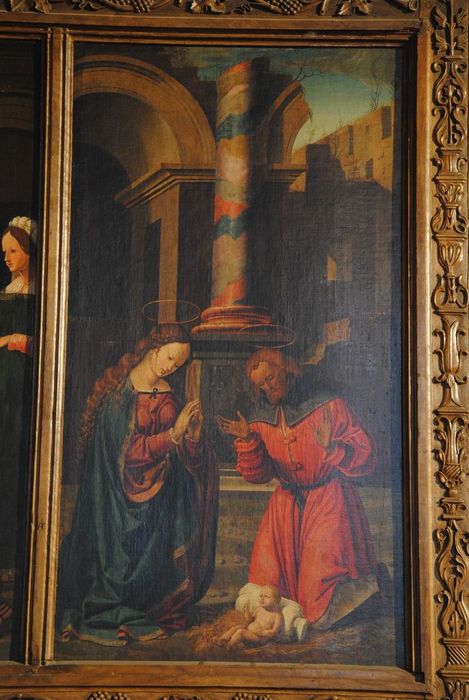 tableau (triptyque) : Vue partielle, Naissance du Christ - © Ministère de la Culture (France), Médiathèque du patrimoine et de la photographie, Conservation des antiquités et des objets d’art de l’Ardèche – Tous droits réservés