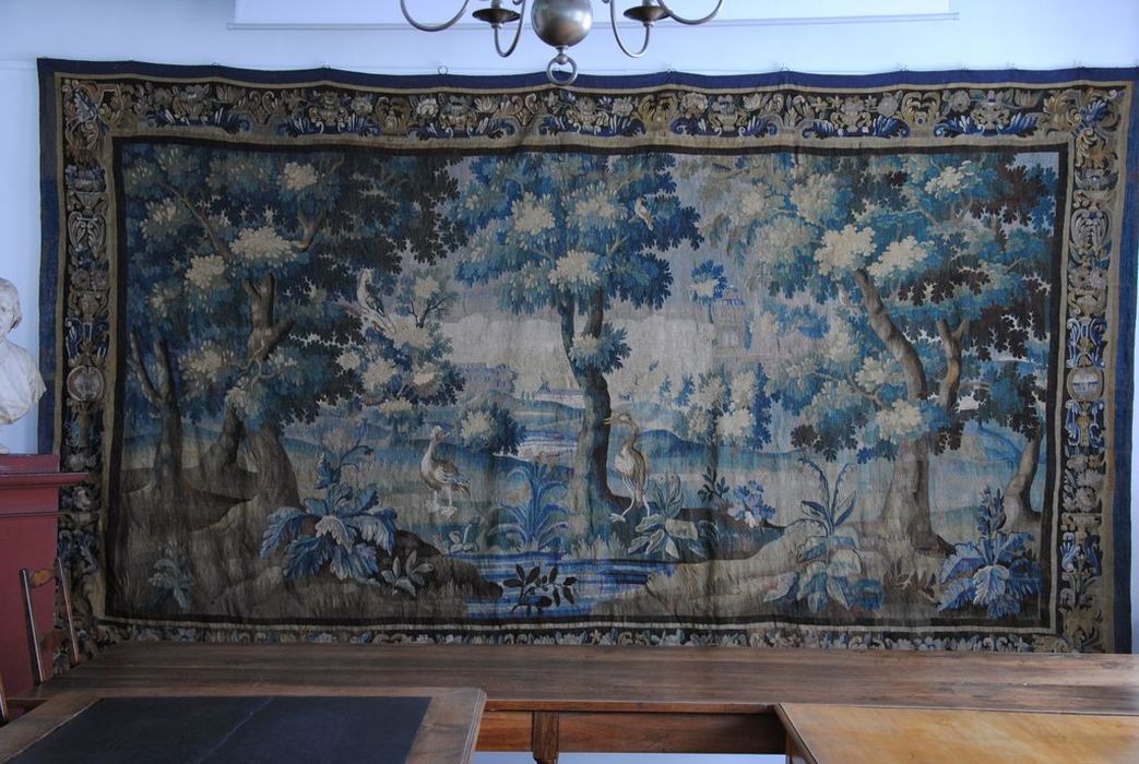 pièce murale (verdure) : verdure avec oiseaux et fabriques