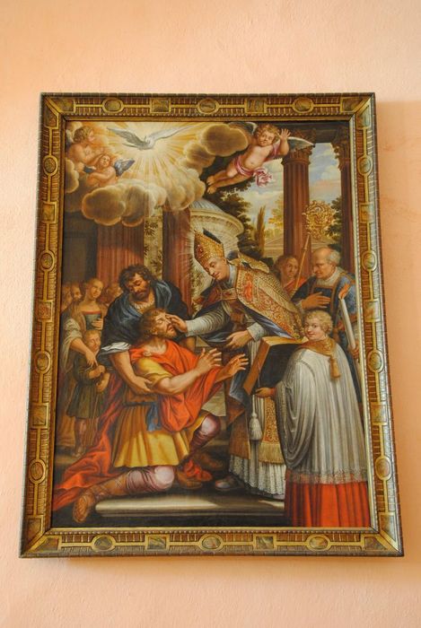 tableau : saint Antoine évêque guérissant un aveugle - © Ministère de la Culture (France), Médiathèque du patrimoine et de la photographie, Conservation des antiquités et des objets d’art de l’Ardèche – Tous droits réservés