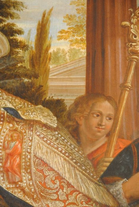 tableau : saint Antoine évêque guérissant un aveugle, détail - © Ministère de la Culture (France), Médiathèque du patrimoine et de la photographie, Conservation des antiquités et des objets d’art de l’Ardèche – Tous droits réservés