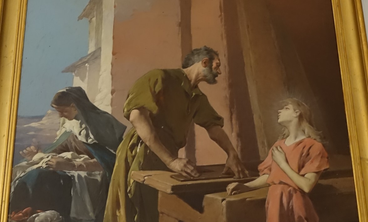 tableau : La Sainte Famille dans l'atelier du charpentier saint Joseph, partie centrale