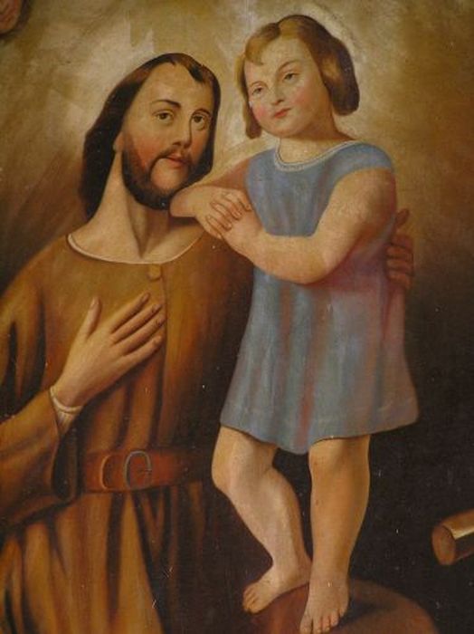 tableau : Saint Joseph dans son atelier de charpentier, vue partielle