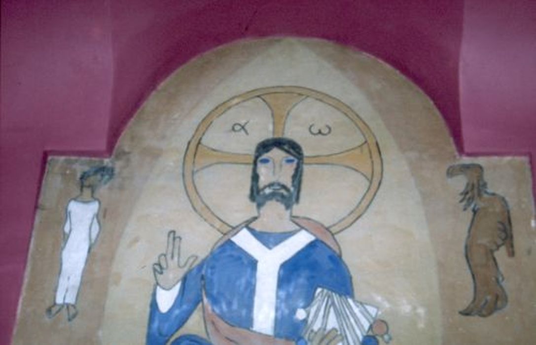 peinture monumentale (fresque) : Christ en Majesté, vue partielle - © Ministère de la Culture (France), Conservation des antiquités et des objets d’art de l'Ariège – Tous droits réservés 