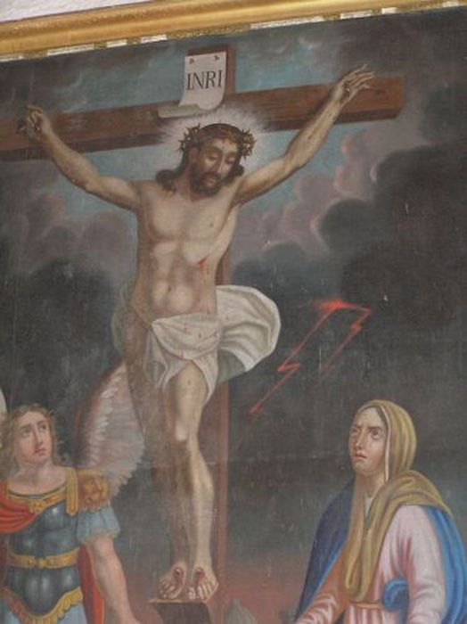 tableau : Crucifixion avec la Vierge et saint Michel, vue partielle