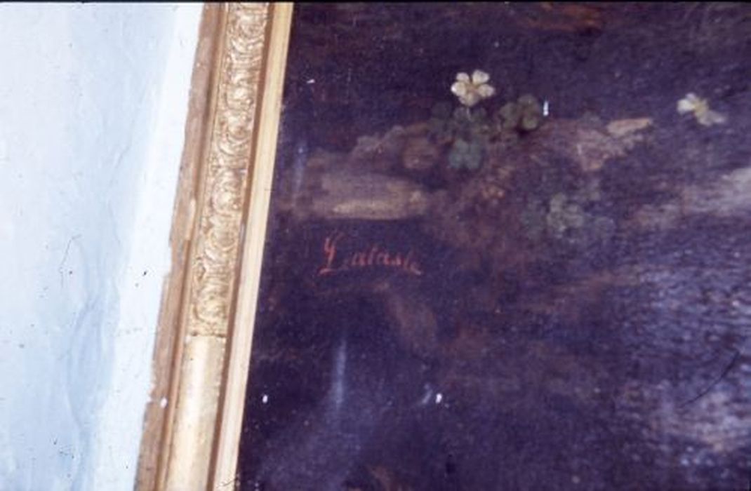 tableau : Vierge à l'Enfant avec saint Jean-Baptiste, détail de la signature - © Ministère de la Culture (France), Conservation des antiquités et des objets d’art de l'Ariège – Tous droits réservés 