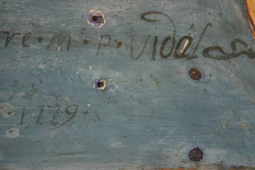 retable du maître-autel, détail de l’inscription