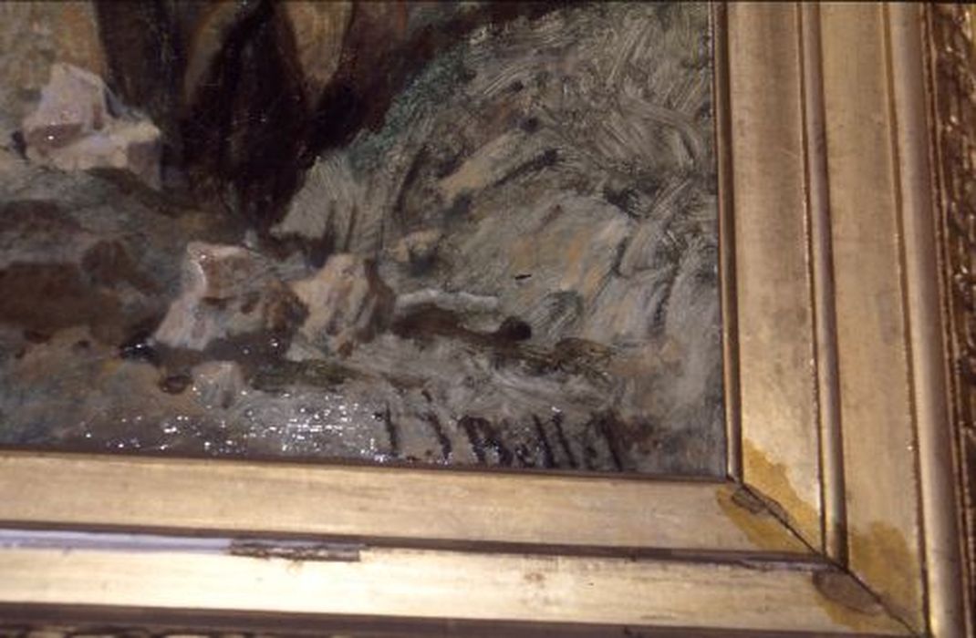 tableau : Vue prise aux environs de Cannes, détail de la signature - © Ministère de la Culture (France), Conservation des antiquités et des objets d’art de l'Ariège – Tous droits réservés 