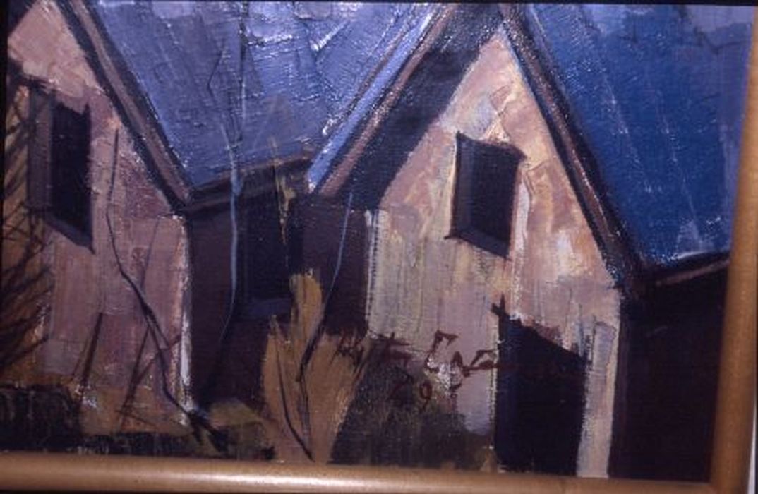 tableau : Village montagnard, détail de la signature - © Ministère de la Culture (France), Conservation des antiquités et des objets d’art de l'Ariège – Tous droits réservés 