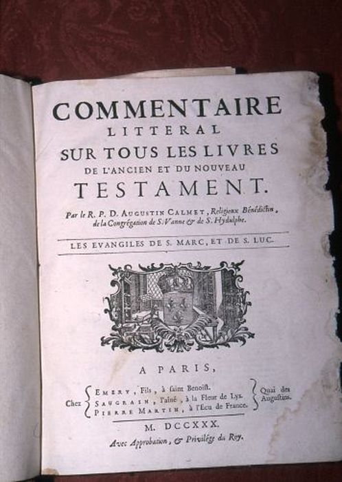 livre : Commentaire littéral sur tous les livres de l’Ancien et du Nouveau Testament