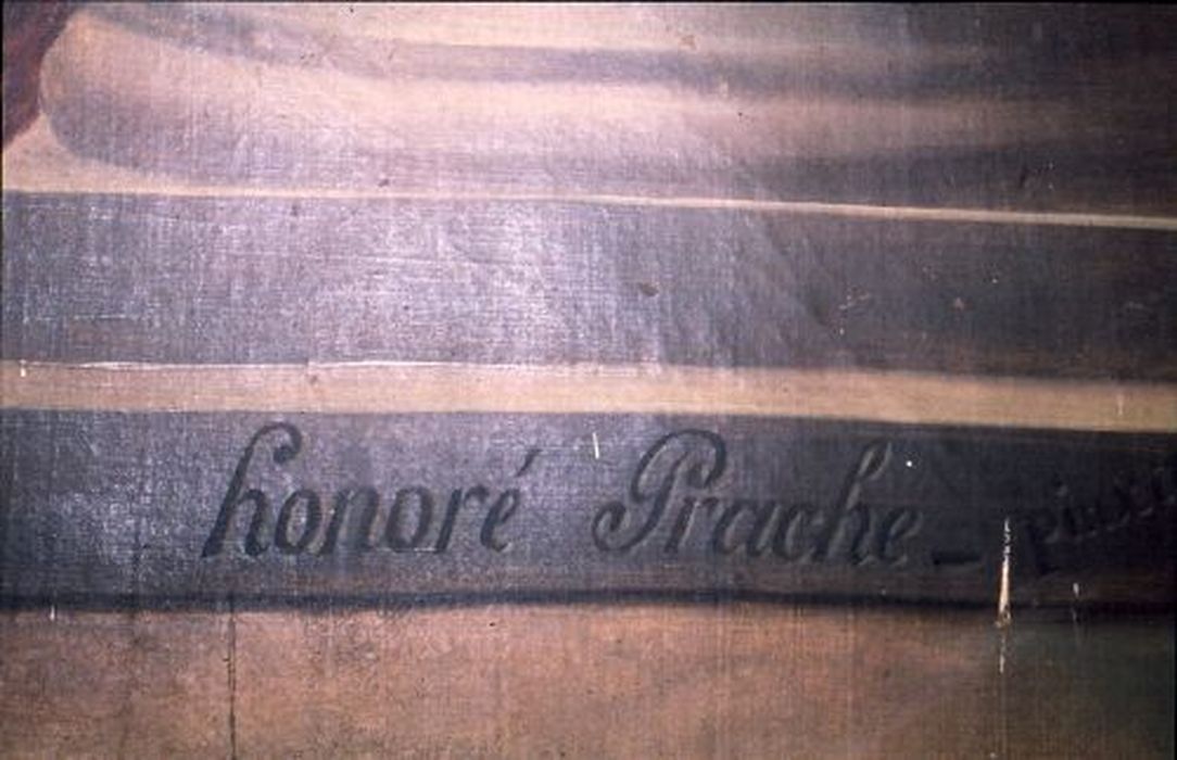 tableau : Décapitation des saints Abdon et Sennen, détail de la signature - © Ministère de la Culture (France), Conservation des antiquités et des objets d’art de l'Ariège – Tous droits réservés 