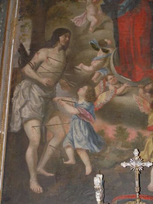 tableau : Vierge entre saint Sébastien et saint Roch (la), vue partielle