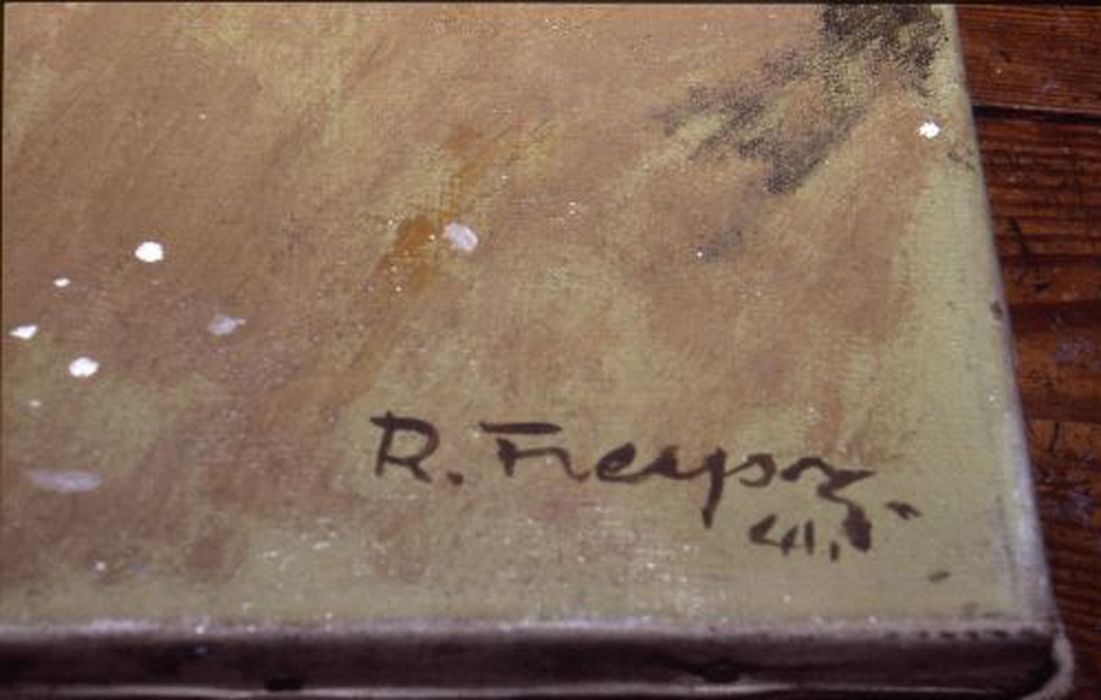 tableau : Usine de Pamiers, détail de la signature - © Ministère de la Culture (France), Conservation des antiquités et des objets d’art de l'Ariège – Tous droits réservés 
