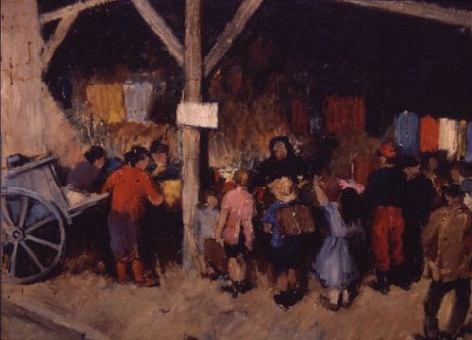 tableau : Le Marché place du Camp à Pamiers, détail - © Ministère de la Culture (France), Conservation des antiquités et des objets d’art de l'Ariège – Tous droits réservés 